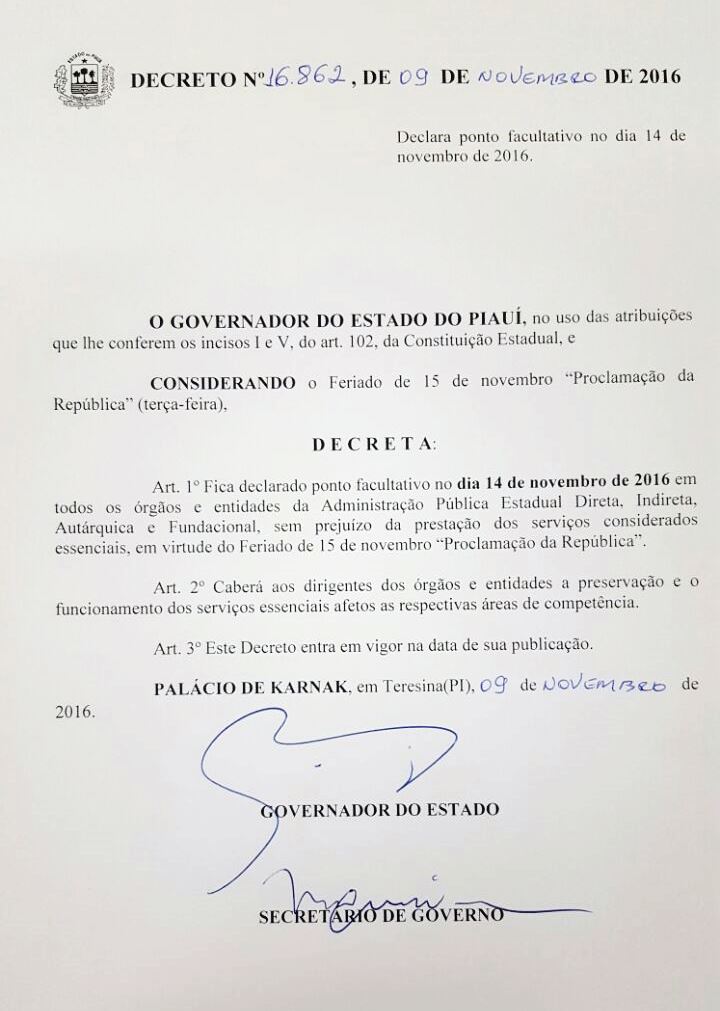 decreto do ponto facultativo na segunda-feira 14